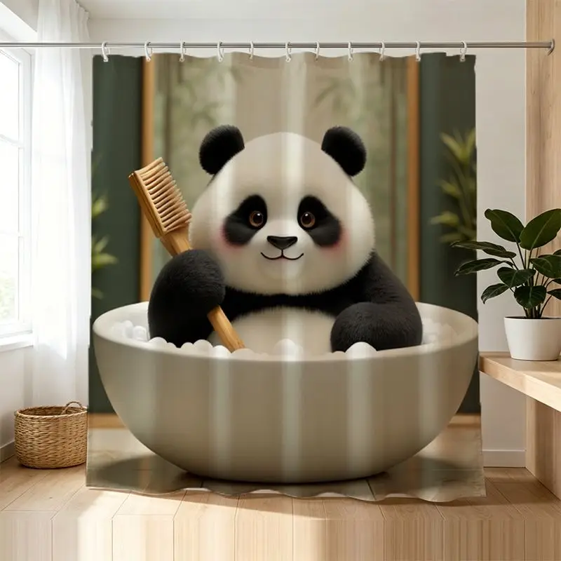 Novelty Panda Shower Curtain Liner Waterproof Cute Cartoon Bathroom Shower Curtain for Kids Family Decor Accessories