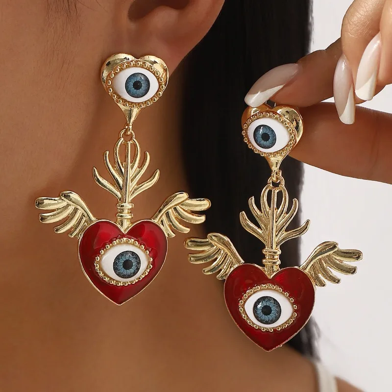 New Trendy Advanced Evil Eye Pendant Drop Earrings for Women Unique Personality Fashion Heart Temperament Jewelry Accessories