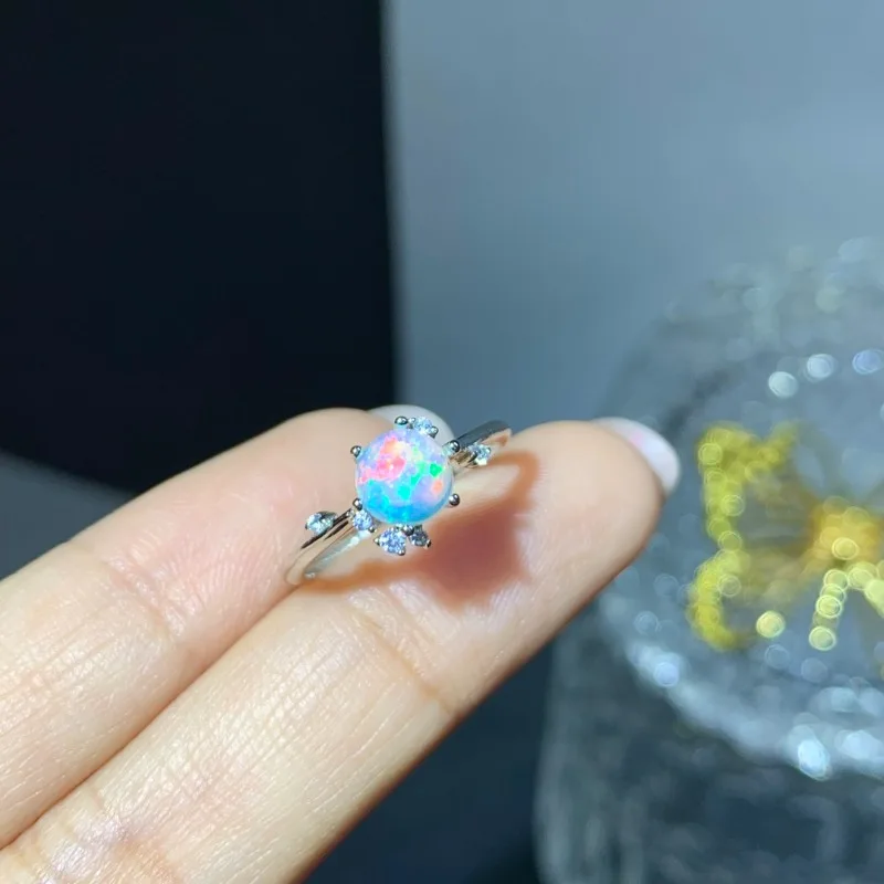 

6mm*6mm Natural Opal Ring 1ct Natural Opal Jewelry with Gold Plating Solid 925 Silver Gemstone Ring for Daily Wear