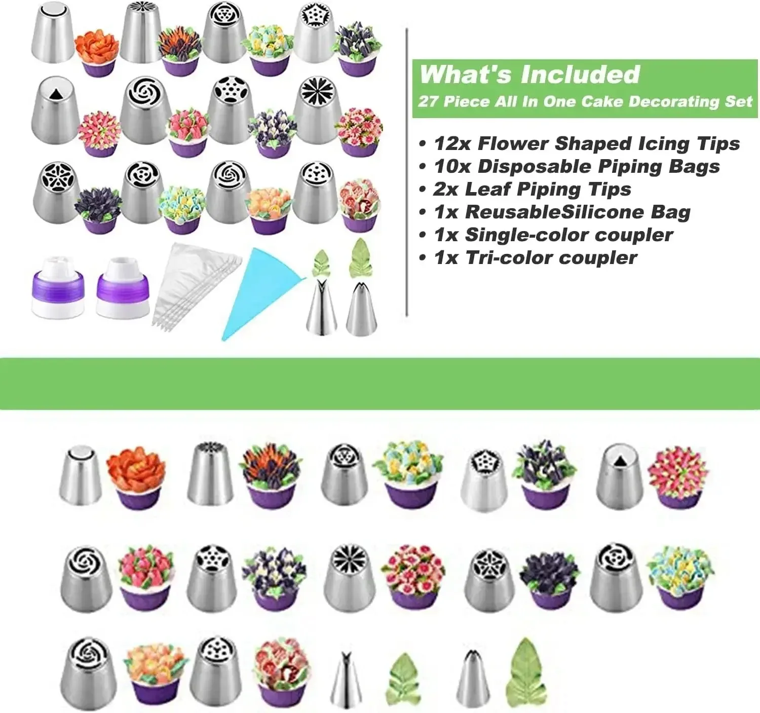 Kuchendekorationswerkzeug-Set mit Spritztüllen, Zuckergussspitzen, Fondantnägel, Spritzbeutel zum Backen von Cupcakes, Keksen – DIY-Dessert-Set – Detail 2