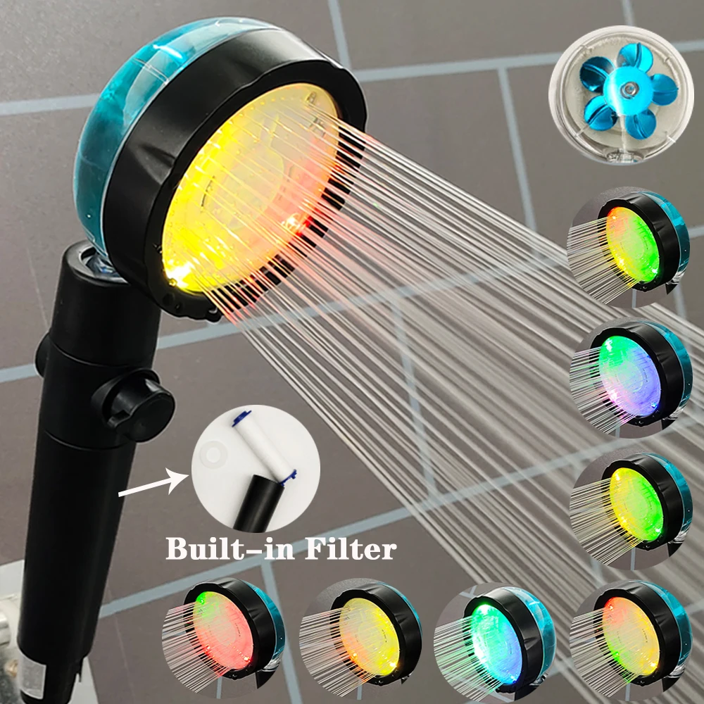 

3/7 Colors Changes Temperature Sensor Shower Head High Pressure LED Colorful Showerhead Stop Water Filter Rainfall Fan Shower