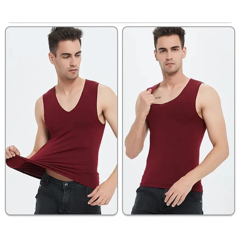 Camiseta térmica con cuello en V para hombre, ropa interior acolchada de terciopelo, sin costuras, chaleco de invierno