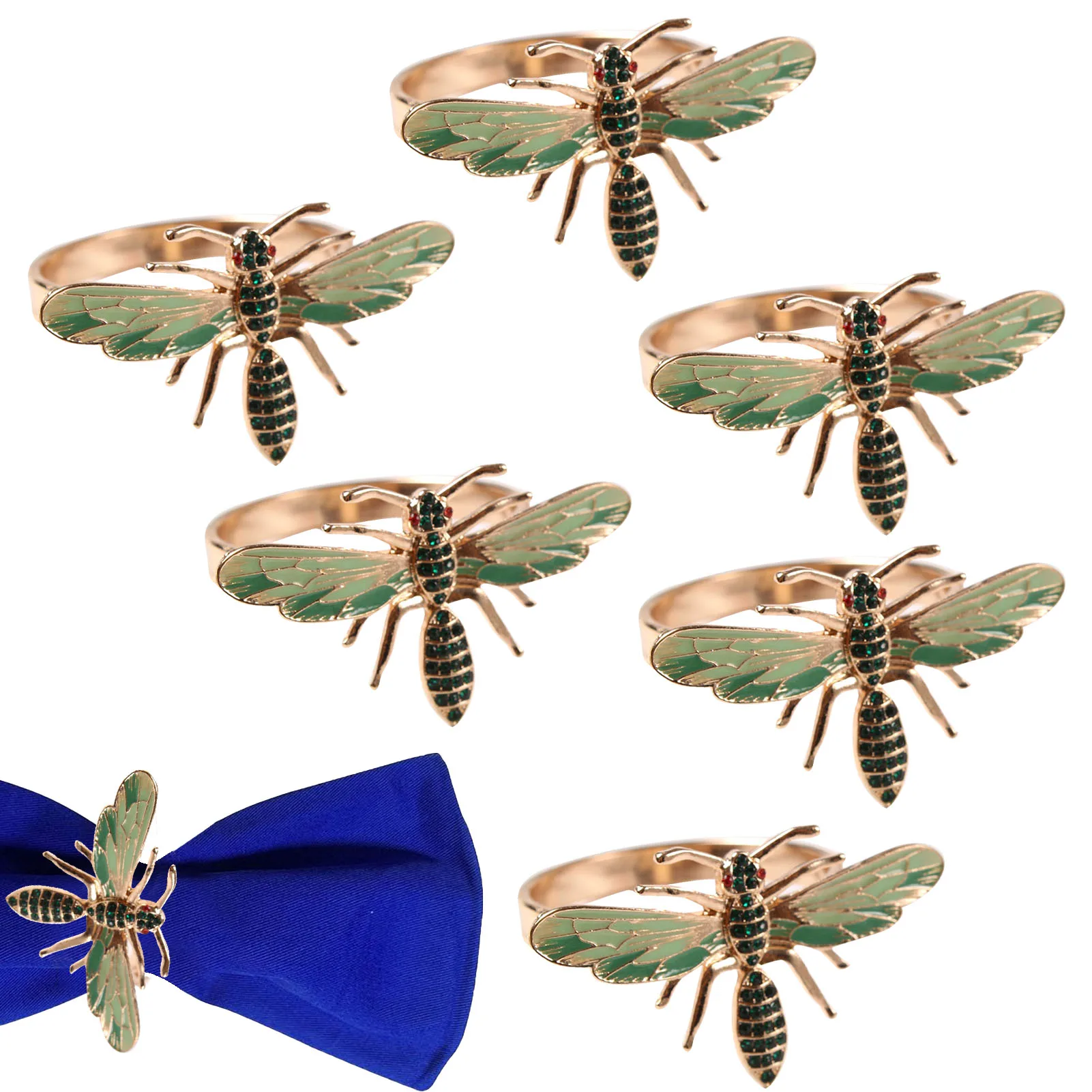 

6pcs Dragonfly Napkin Rings Honey Bee Napkin Holder Gold Napkin Holder Rings For Table Decor Pastoral Style Tissue Ring