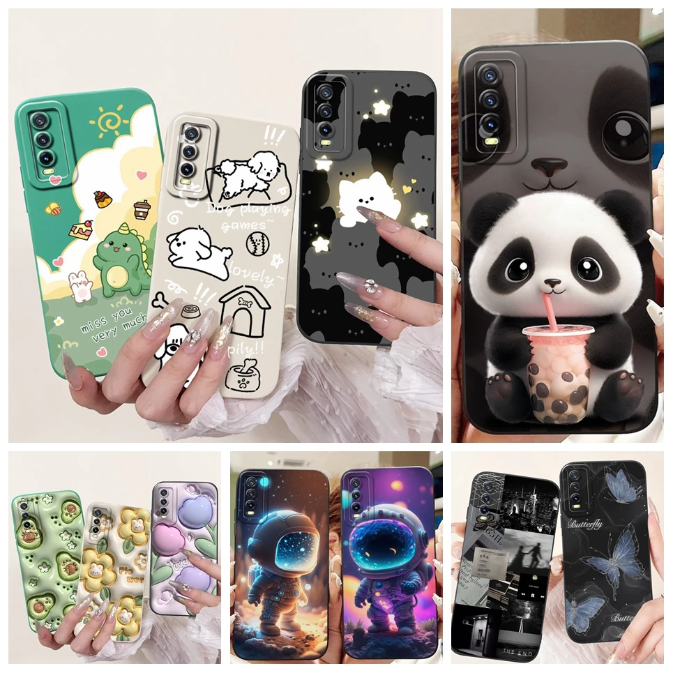 Soft Silicone Back Cover For Vivo V2027 V2028 V2029 Bumper Cartoon Panda Astronaut Pattern Etui For Vivo Y11s Y12s Y20 Y20i Y20a