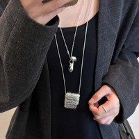 Fashion Metal Woven Bag Long Necklaces for Women Luxury Silver Color Long Water Bottle Pendant Necklaces Jewelry Accessories