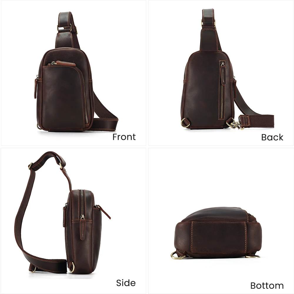 JOYIR Male Crazy Horse Leather Hiking Chest Pack Retro Shoulder Bags for 7.9 inch iPad Crossbody Bag Casual Travel Sling Bag