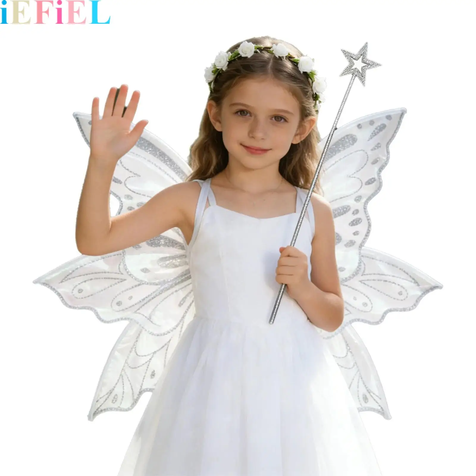 

Fairy Wings Set Include Wings Garland Fairy Ears And Magic Wand for Dress Up Sparkling Butterfly Fairy for Halloween Costume