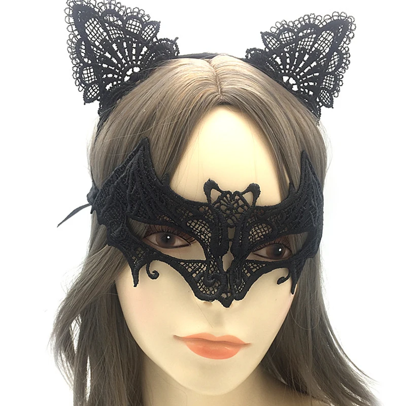 New Sexy Black Lace Headband Half Face Mask Cosplay Gothic Cat Bat Halloween Party Mask Girls Costume accessori regali per le donne