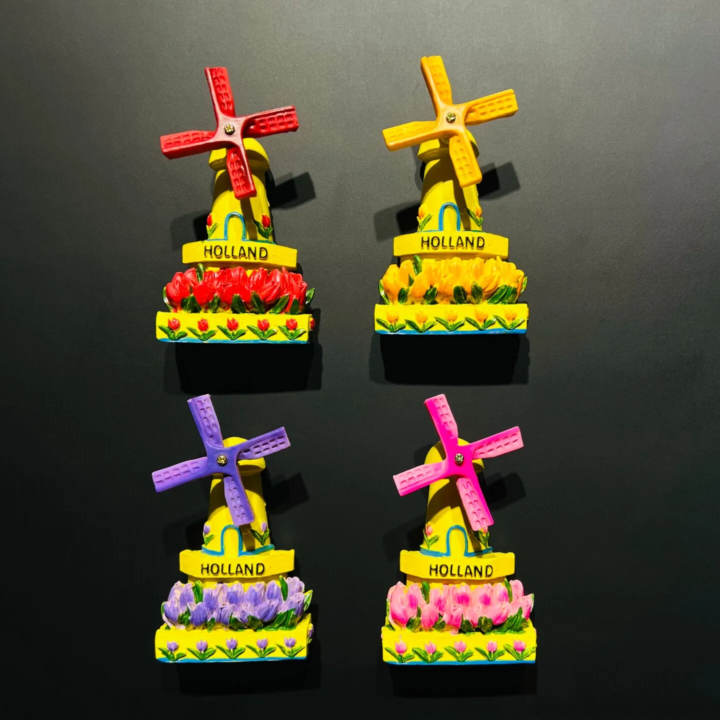 Dutch creative three-dimensional characteristic colored tulip decoration, rotatable windmill, refrigerator sticker