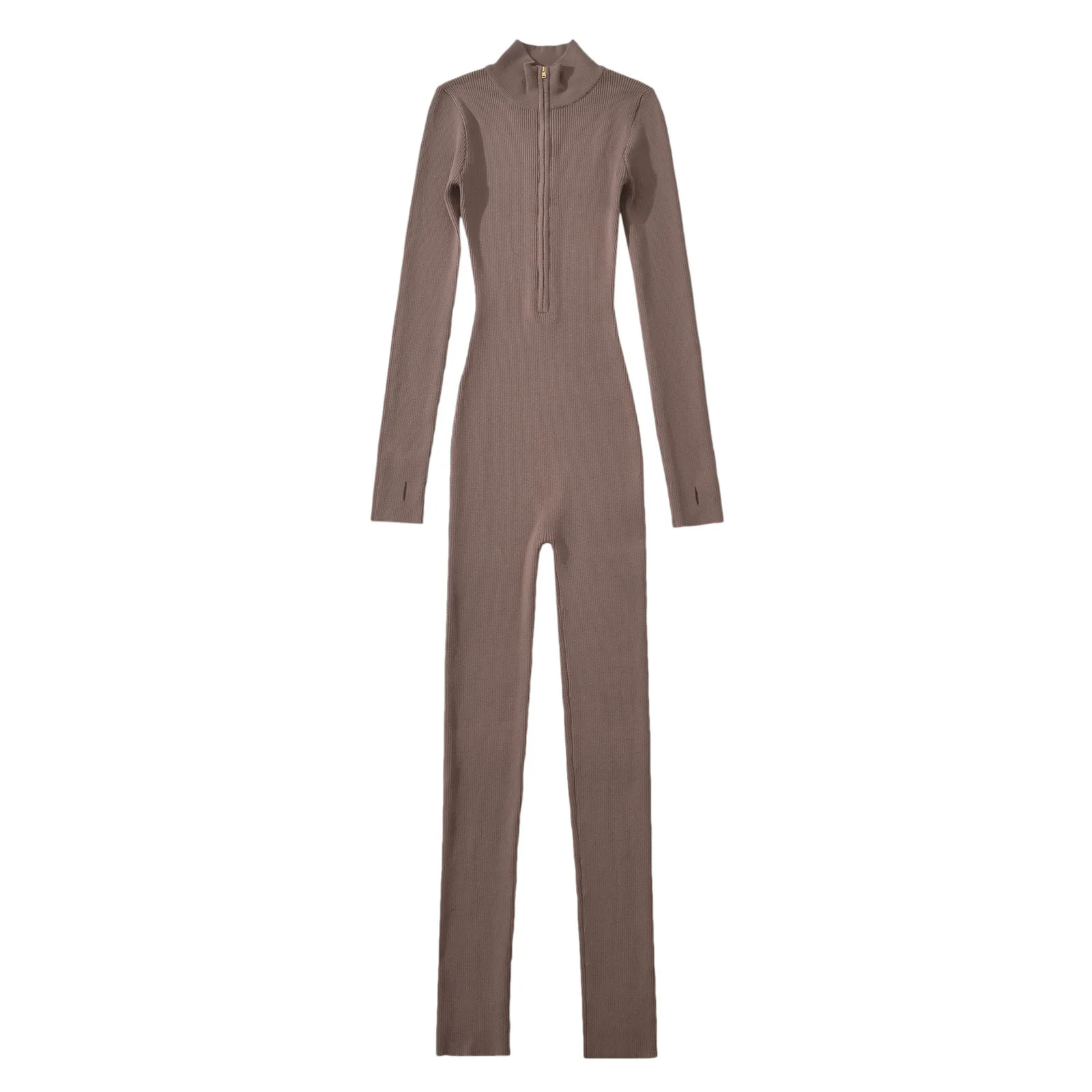 2025 New Semi High Neck Long Sleeve Half Zip Jumpsuit Women Elegant Fashion Black Khaki Multiple Colors Optional