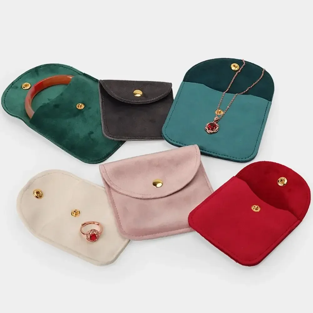 8x8cm 10x10cm Velvet Jewelry Bag Snap Button Packaging Pouch Dust Protect Necklace Earrings Ring Storage Bag Gift Wrapping Pouch
