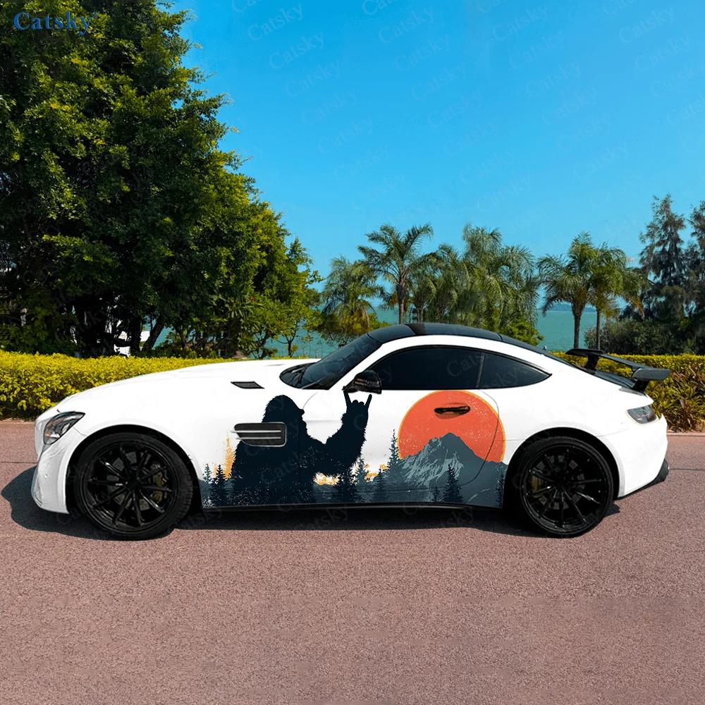 Sunset Mountain Monster Car Side Sticker Decor, PVC Waterproof Scratch Resistant Decal, Car Protection, Auto Accessories Gift