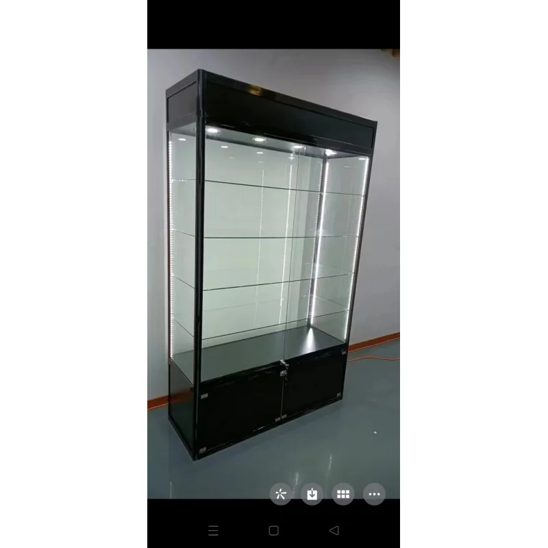 Custom.120 * 45*200cm Custom Black Aluminum Frame Display Showcase Shopping Store Glass Cabinet