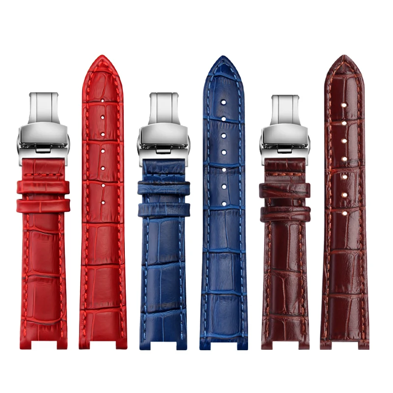 16 20 22mm pulseira de relógio de couro côncavo para gc ya1332 1333 1335 masculino feminino couro macio preto vermelho branco azul pulseira acessório