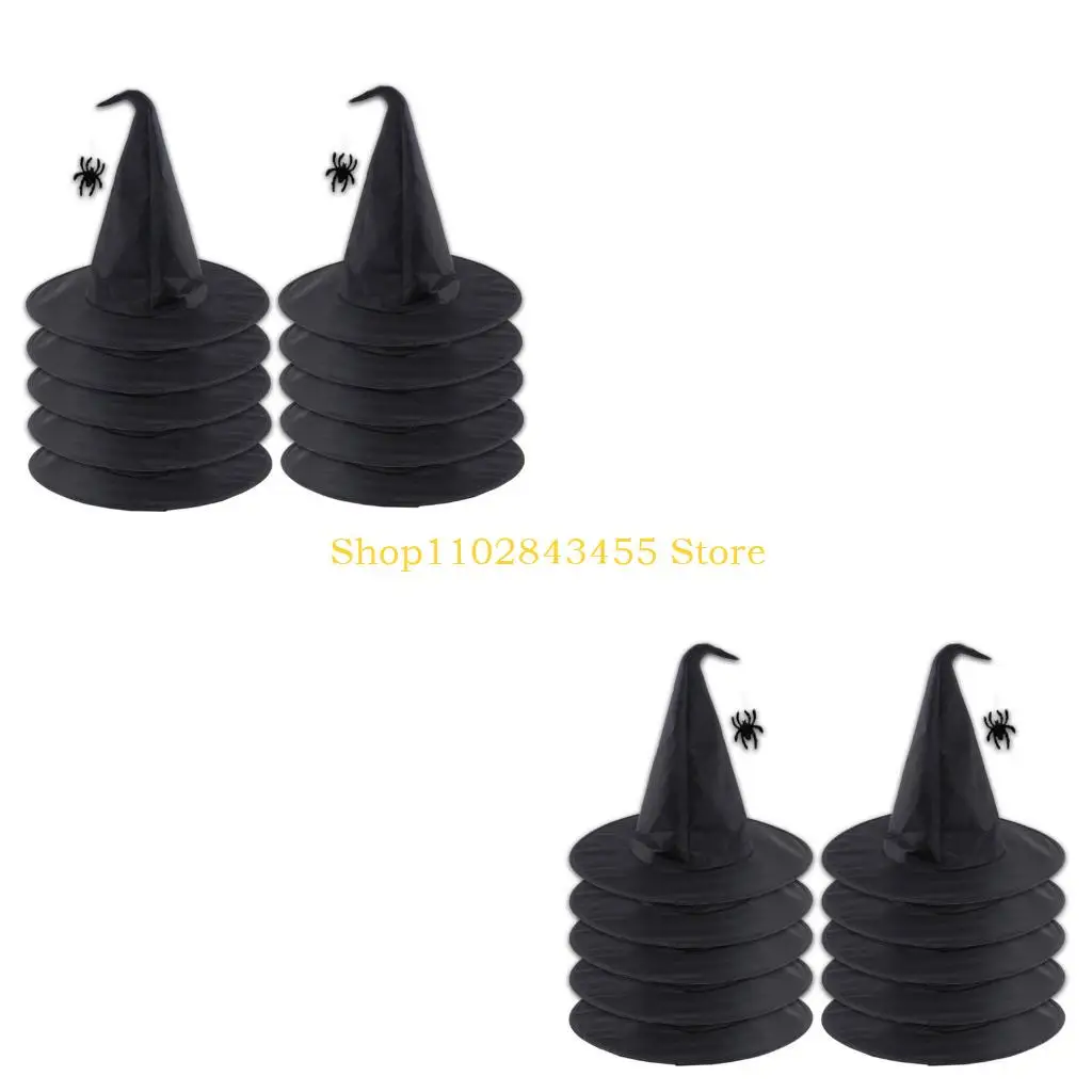 49MC Halloween Witch Hat Delicate Black Dark Wizard Hat for Masquerade Fashion Adults Cosplay Costume Accessory