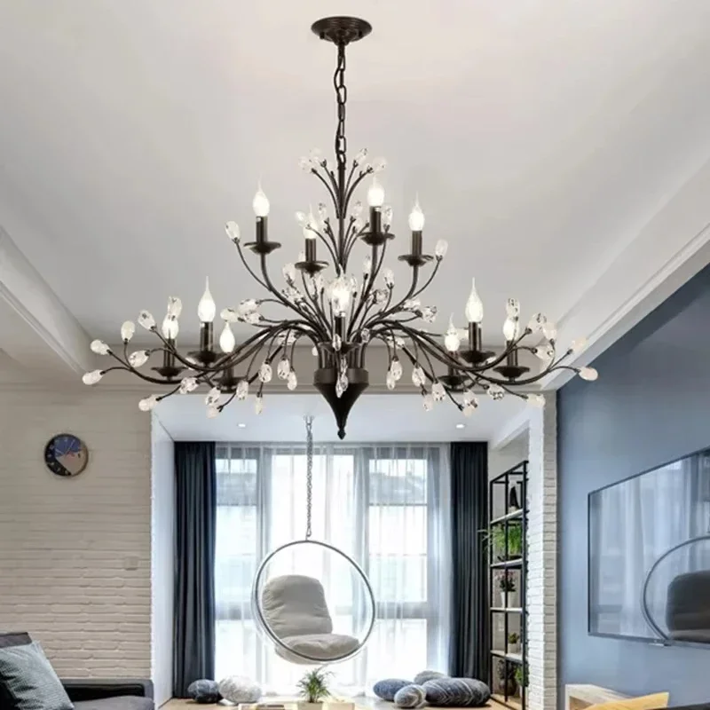 

Modern LED Crystal Chandeliers for Living Dining Bedroom Kitchen Pendant Lamp Lustre American Vintage Hotel Villa Hanging Lights