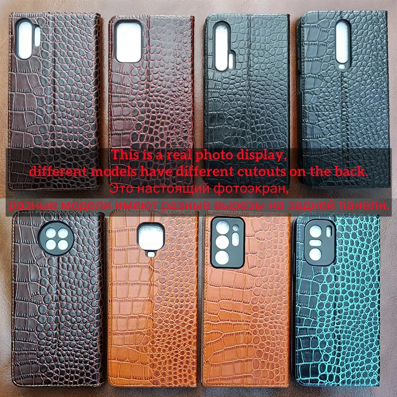 Crocodile Genuine Leather Case For Tecno Camon 12 15 16 16S 17 17P 18 18T 18i 18P 19 Air Premie Neo Flip Phone Wallet Cover