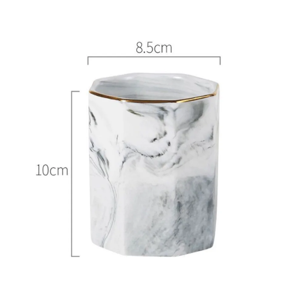 1Pcs Marble Pattern Ceramic Storage Cup Grey Gold Rim Organizer Pen Holder Nordic Style Makeup Brush Container