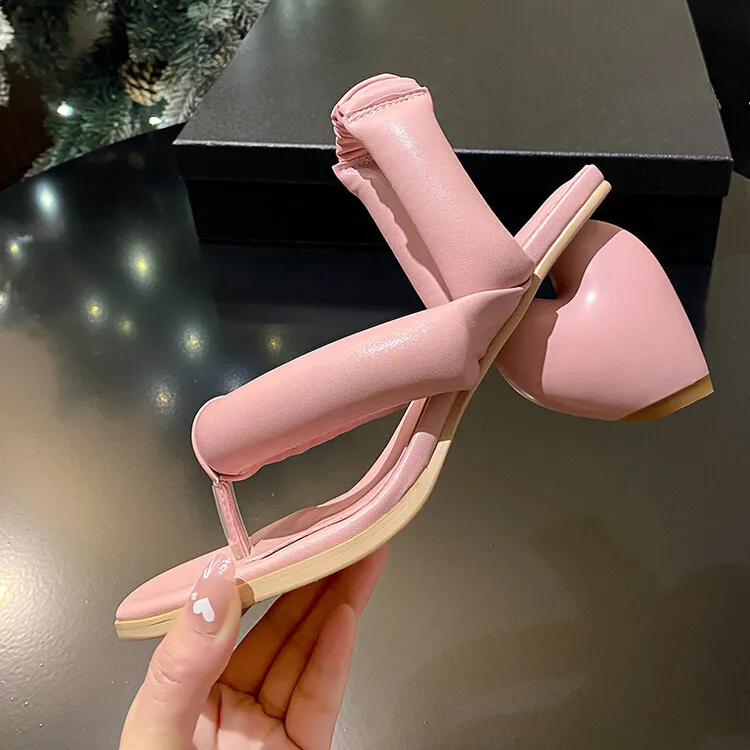 2023Summer New Women Sandals Pink Cross Strap Flip Flops Large Size43 Prom Slippers Heart Design High Heels Sandalias Mujer