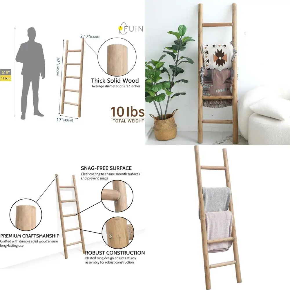 

Rustic Farmhouse Style Wooden Ladder for Wall, 57 Quilt Display and Towel Rack, Brown