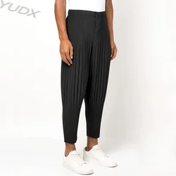 YUDX Miyake Pleated Harem Pencil Pants Men Summer New Loose Elastic Waist Wide Leg Pants with Belt New for Summer 2024