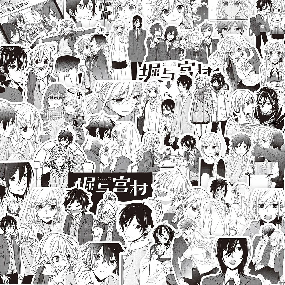 

10/30/75pcs Cute Anime Horimiya Stickers Black and White Manga Graffiti Sticker DIY Skateboard Phone Notebook Cartoon Decal Pack