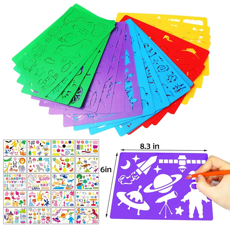 Kids Drawing Stencils Set 300+ Patterns Drawing Templates Plastic Stencil Kit for Girls Boys Gift Card Making Kids Painting Toys