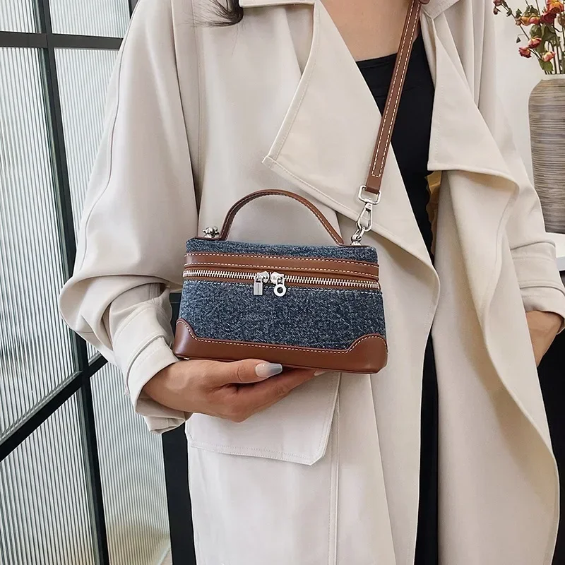 Denim Lunch Box Bags for Women\'s 2024 New Luxury Brand Handbags Lady Shoulder Messenger Bag Fashion Simple Small Square Bag