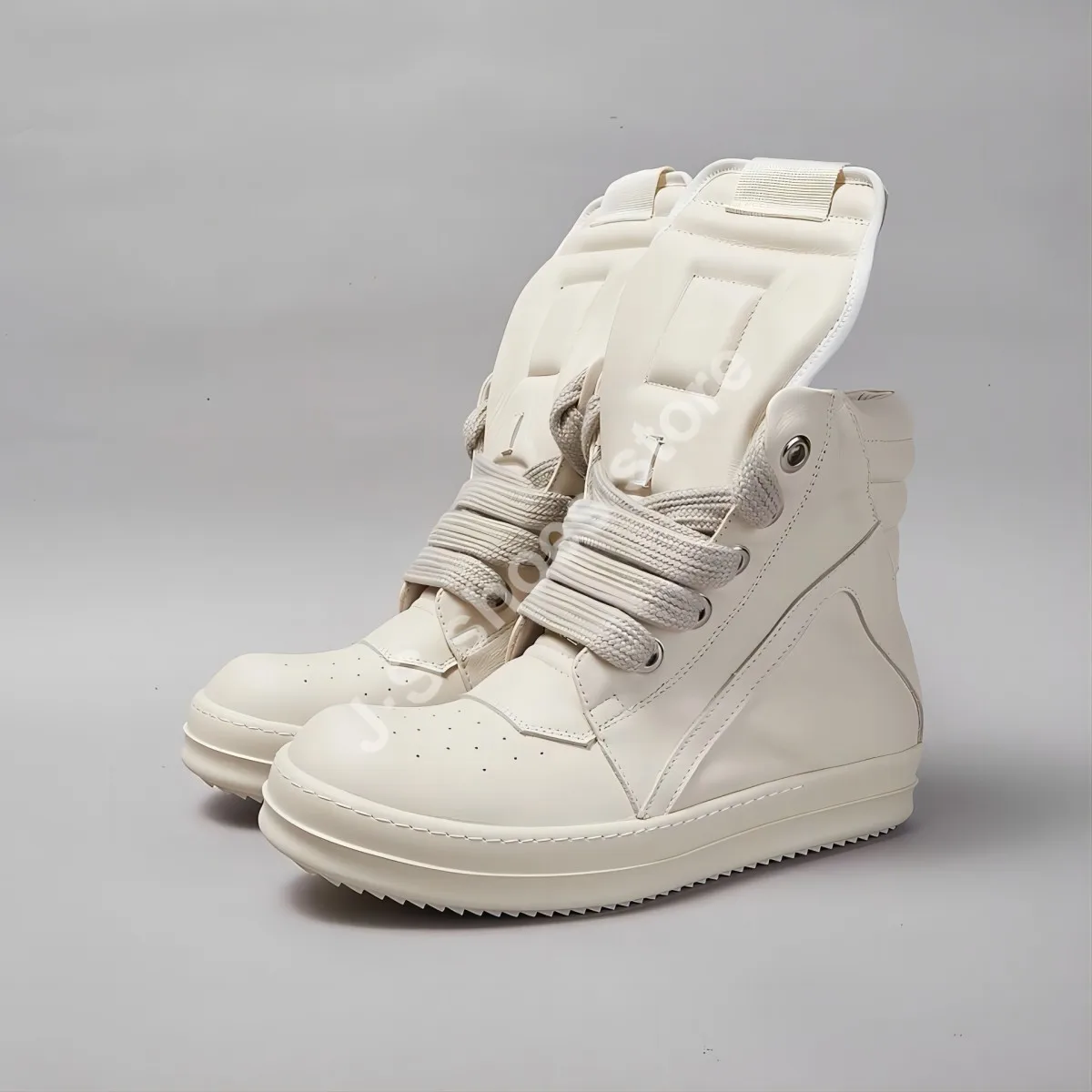 Ricks Men Shoe ivory white Leather Boot Outoor High Top Casual Shoe Jumbo Lace Owens Leather Zip Women Sneaker Boot Cowhide Shoe