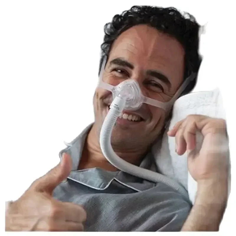

Назальная маска CPAP с тканевым каркасом, головным убором и тремя подушками, апноэ во сне и храп, совместимая с маской для носа Philips Wisp