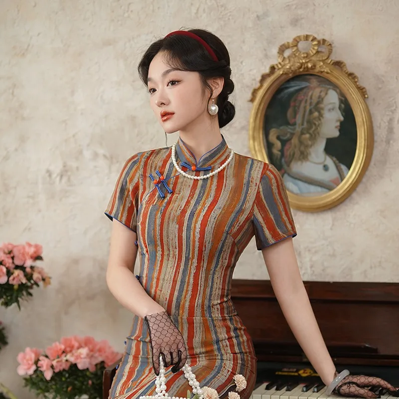 

Yourqipao 2024 Chinese Improved Cheongsam Vintage Qipao Dress Old Shanghai Long Women Hanfu Skirt