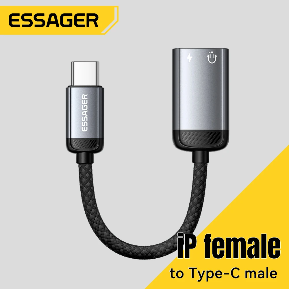 Essager نوع C كابل محول الصوت سماعة رأس Type-C أنثى إلى iP ذكر OTG محول آيفون 16 15 14 سامسونج شاومي آي باد ماك بوك