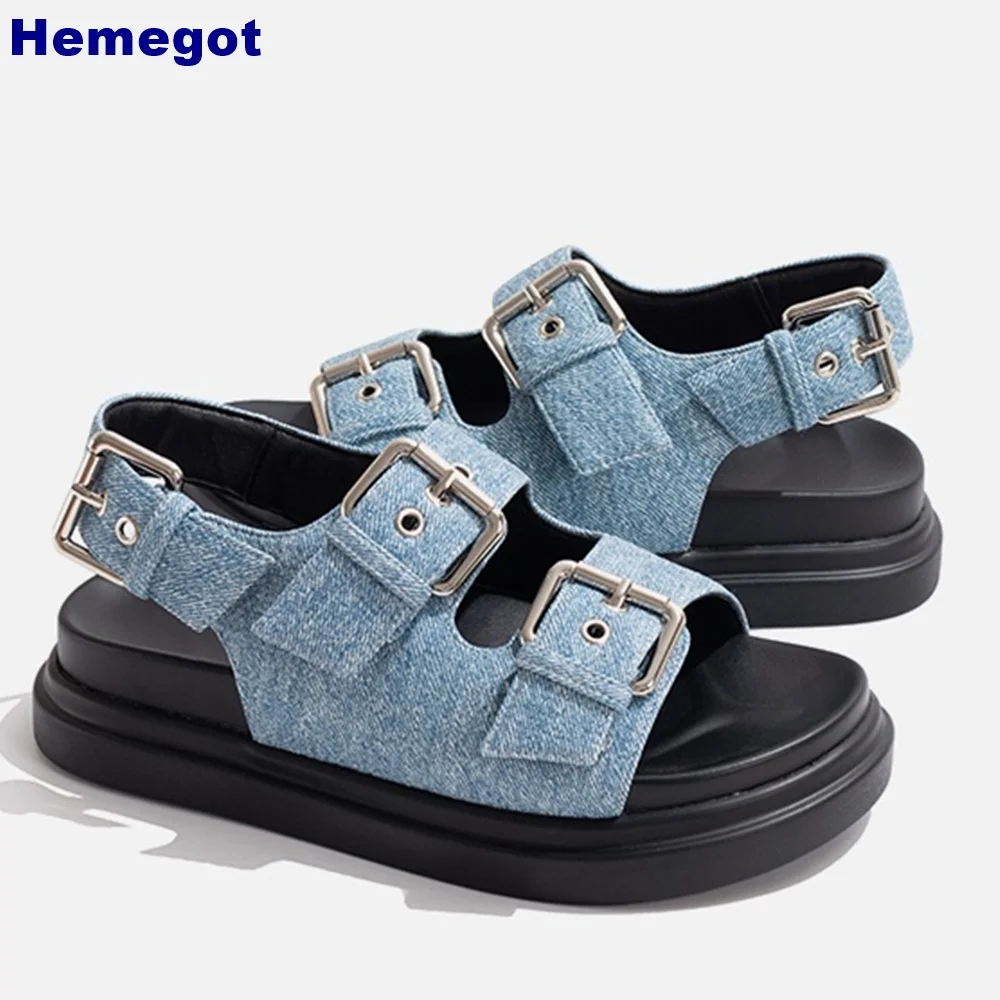 Platforma Denim Belt Buckle Sandal 2024 Summer Open Toe Flat Outdoor Casual Sports Roman Sandals Fashion Women Back Strap Sandals