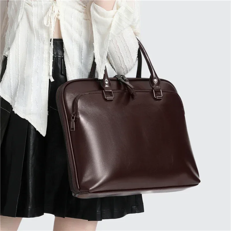 Genuine Leather Business Briefcase For Women 2024 Trend Designer 13 14inch Notebook Bags Lawyer Shoulder Bags