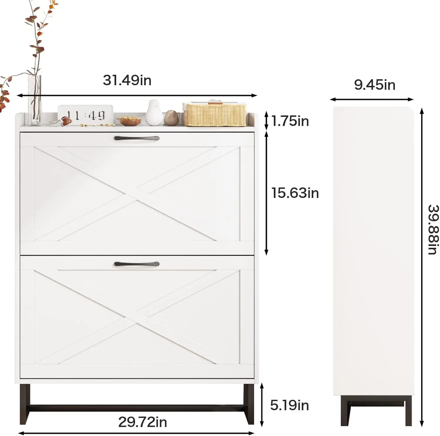 Shoe Cabinet with 2 Flip Drawers, Freestanding Shoe Cabinet Organizer with Metal Legs, Shoes Storage Cabinet for Entryway