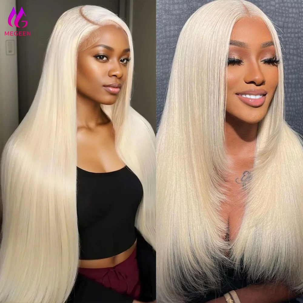 شعر مستعار من Megeen-HD بدانتيل أمامي شفاف ، شعر بشري ملتف مسبقًا ، أشقر ، يمكن صبغه ، 13x4