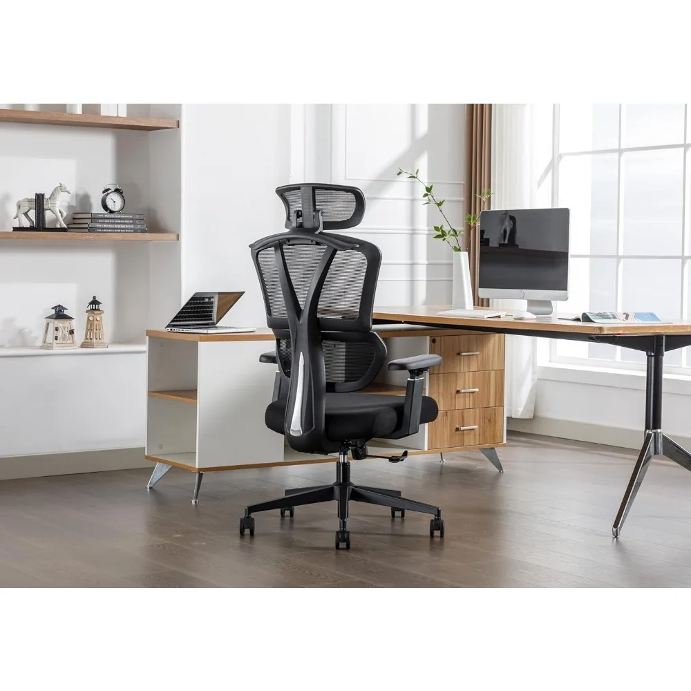 

Эргономичное офисное кресло с сеткой - большой и высокий настольный стул мощностью 400 фунтов с поясничной поддержкой, удобное компьютерное и игровое кресло, черный