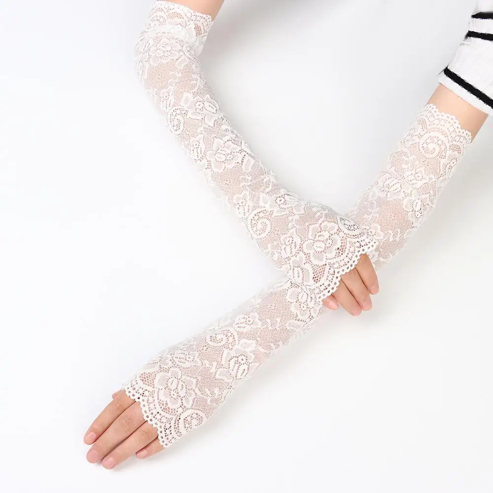 1 Pair Classic Summer Sunscreen UV Protection Arm Cover Ice Arm Cuffs Fingerless Driving Gloves Arm Sleeve Mittens