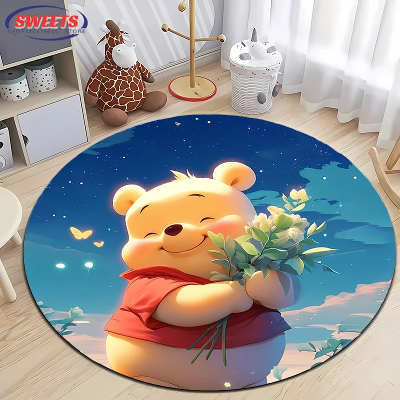 3D Miniso Disney Cartoon Winnie The Pooh Round Carpet Living Room Children's Bedroom Sofa Doormat Floor Rug Anti-slip Decor Mat