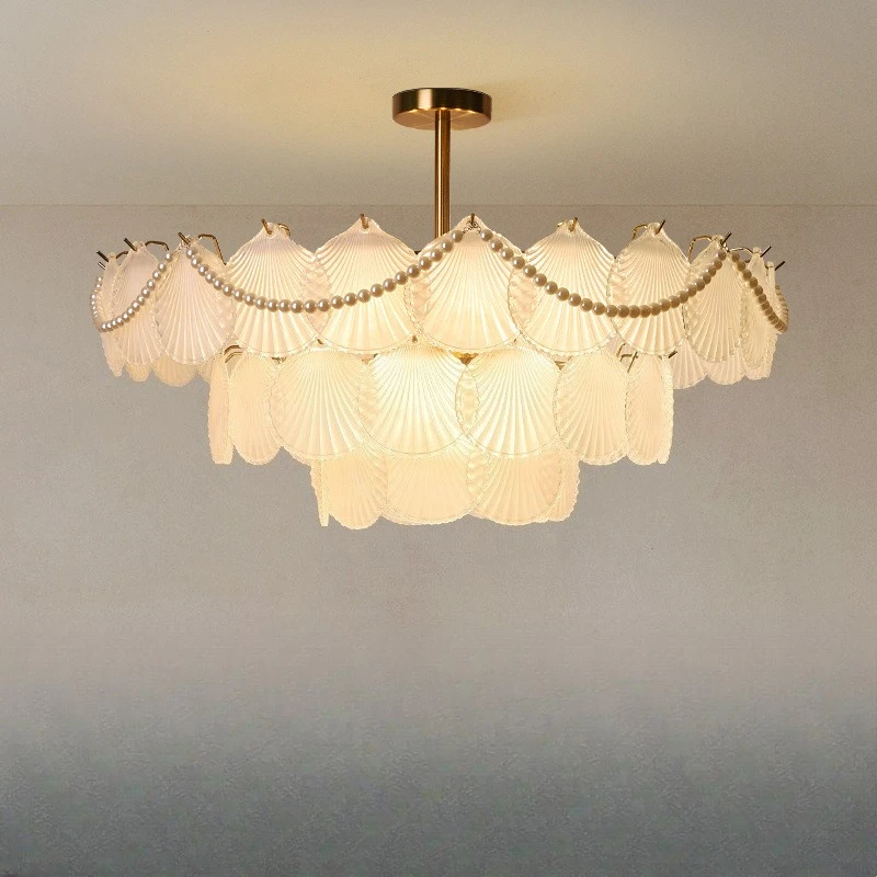 

French Luxury Chandelier Pearl Glass Pendant Light Modern Creative Ceiling Lamp for Living Room Bedroom