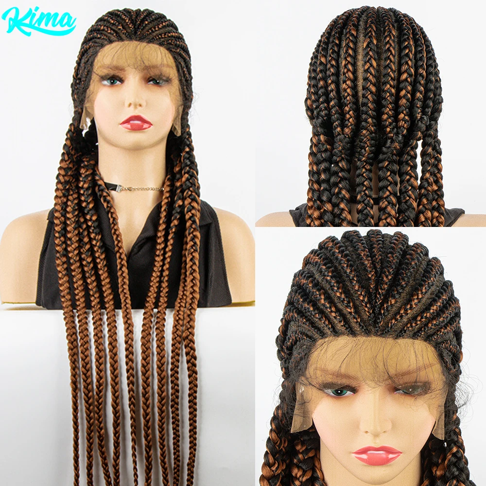 

KIMA Плетеные парики Cornrow Box Braids Парик с детскими волосами для чернокожих женщин Полные парики шнурка Синтетический парик фронта шнурка Коса Африканский