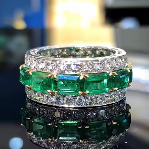 Vintage Lab Emerald Diamond Ring 100% Real 925 Sterling Silver Party Wedding Band Rings for Women Men Engagement Jewelry