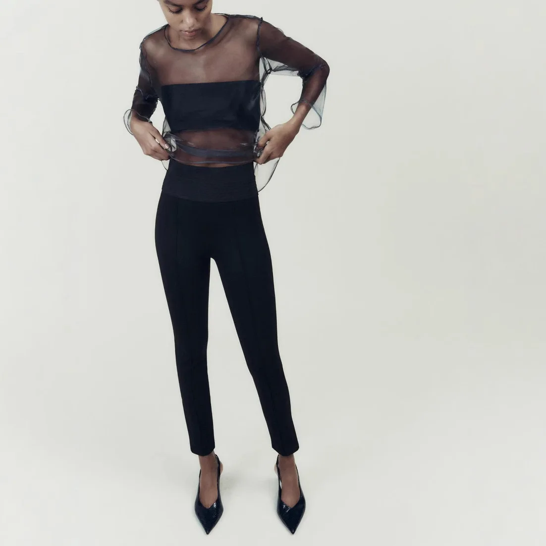 Neue hoch taillierte, schlankmachende, vielseitige Freizeit-Leggings, schwarze Leggings mit weitem Bund