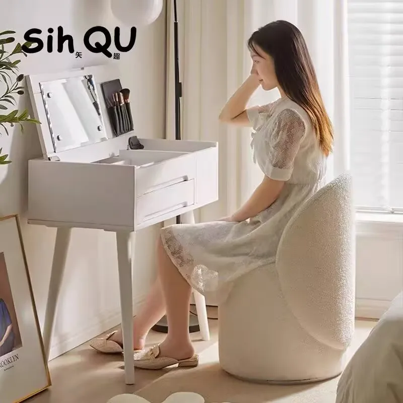

Shoe Changing Stool Makeup Stool 360°Rotatable Dressing Chair Sponge Backrest Comfortable Breathable Living Room Lazy Sofa Chair