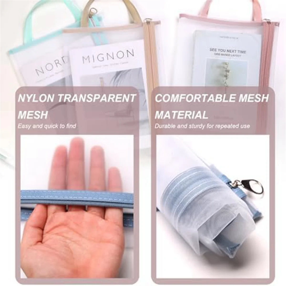 Mesh Zipper Pouch Bags for Organization 10Pcs,Mesh Bags with Zipper Thickened Nylon Material,A4 Size 10Colors Mesh Pouch