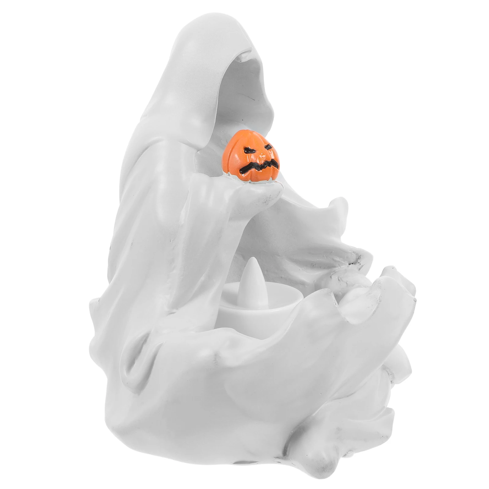 

Creative Ghost Shape Pumpkin Holder Resin Tealight Container Halloween Party Decor Desktop Ornament Flameless