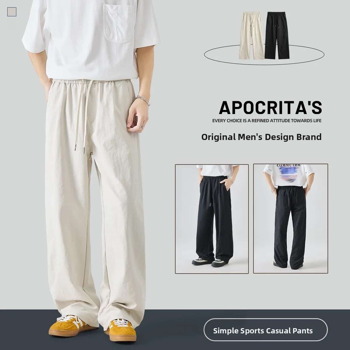 

Men's Spor Casual Pants Summer Thin Loose Straight Cut Simple Belted Lightweight Comfortable Busin Gentleman Sle