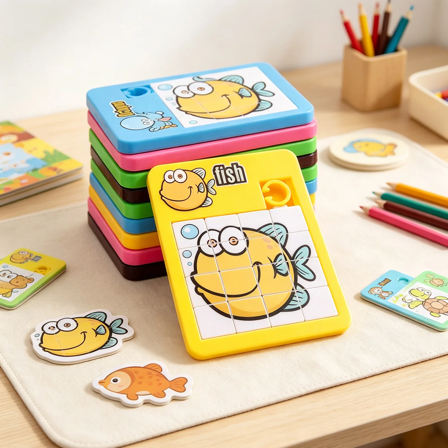 3/5/10/20pcs Set Color/shape Class Puzzle Clear Texture Color Animal Huarong Road Toy Two Styles Sent Randomly