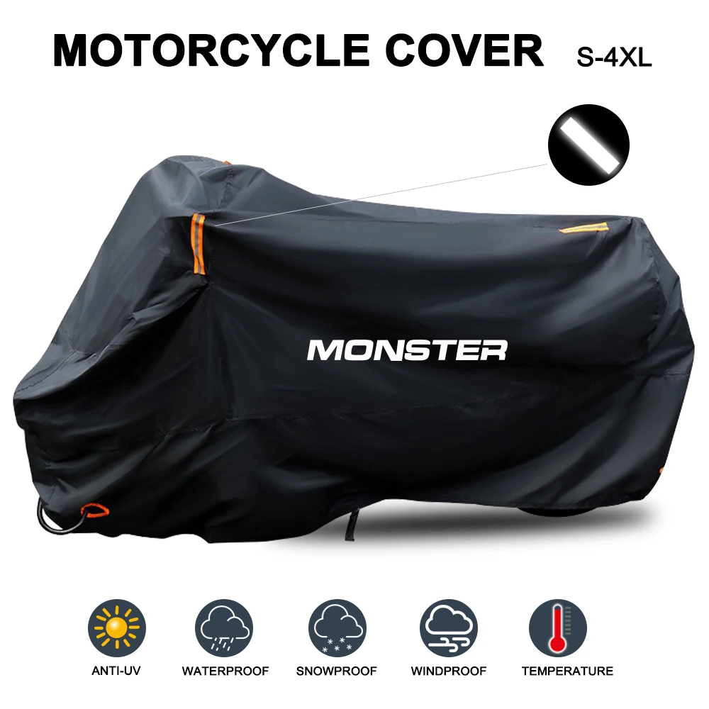 Cubierta de motocicleta impermeable al aire libre para todas las estaciones a prueba de polvo protección UV Moto Scooter cubierta de lluvia para Ducati Monster 696 796 821