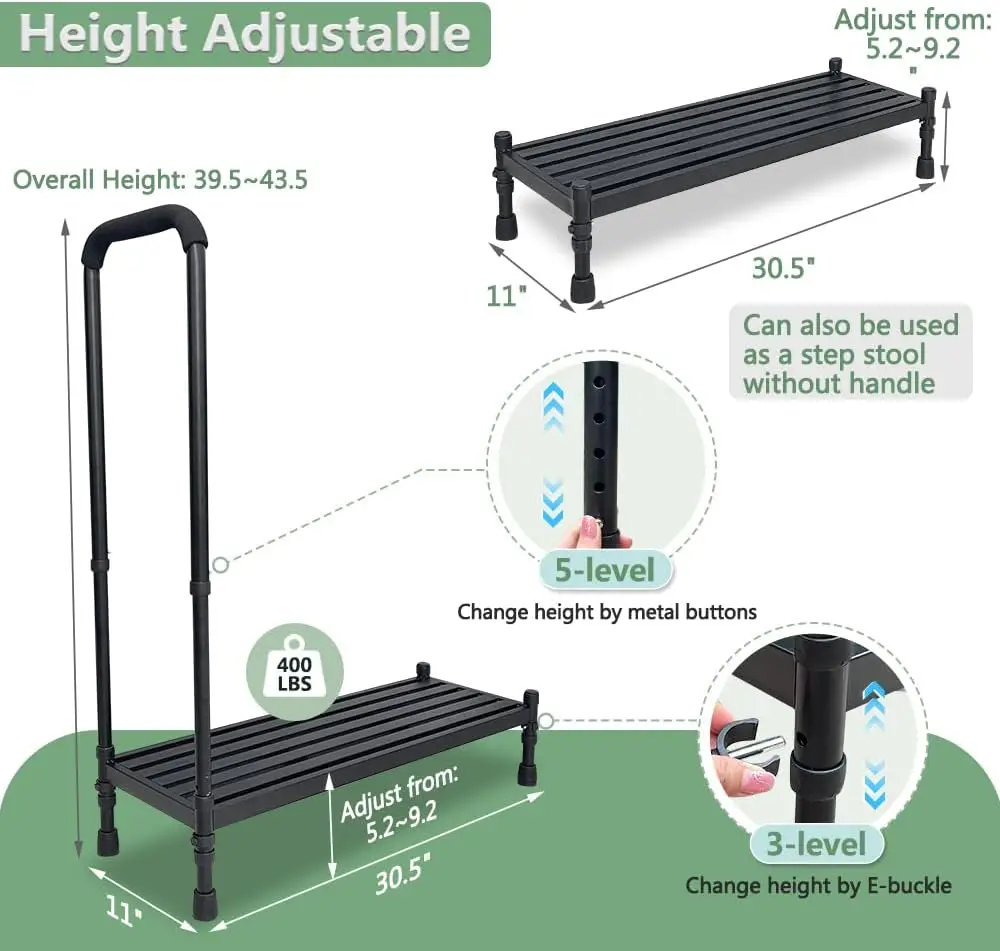 Medical Bedside Step Stool com alça, Heavy Duty Metal Step Stool, Handicap para Get Over para camas altas Adultos